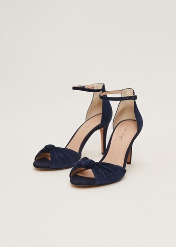 Phase Eight Navy Suede Open Toe Heels Navy USA | 9107384-AV